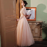 Ebbgo  -  Dinner Dresses Pink  for prom gown formal Banquet Evening Dress Female puff sleeve L0776