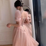 Ebbgo  Shiny Prom Dress Women Puff Sleeve Backless Tulle Elegant Fairy Floor-length Party Gown Luxury Quinceanera Princess Dresses