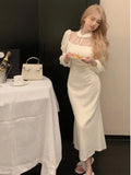 Ebbgo  Chinese Style Midi Knitted Dress Women Long Sleeve O-neck Autumn Winter Elegant Slim Solid Mermaid Vintage Fashion Vestidos New