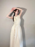 Ebbgo  -  Y2k Sleeveless Patchwork Dress Women Summer Pure Color Dress Party Club Korean Style Slim Elegant Long Dresses New