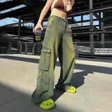 Ebbgo  Grunge Fairycore Cargo Pants Denim Y2K Aesthetic Chic Dragon Embroidery Women Jeans Baggy Distressed Chic Trousers