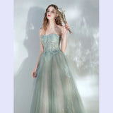 Ebbgo  -  Evening Dress Prom dresses Dinner Mint green Host Temperament Lace off shoulder flower long gown H829