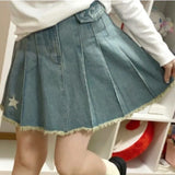 Ebbgo  American Style Star Denim Blue Skirt for Women 2024 Autumn New High Waist A-line Skirts Y2k Grunge Pleated Faldas Mujer