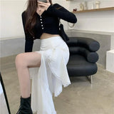 Ebbgo   Chic Irregular Harajuku Solid Color Sexy Female Skirt High Waist Women Casual Cool Split Lace Ruffles 2024 Spring Summer Skirts