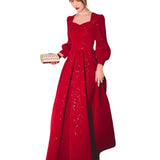 Ebbgo  -  Evening dresses red long sleeve dinner dress party ball gown host's fishtail star shining h333