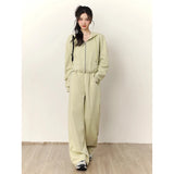 Ebbgo  -  Women's Sports Suit Autumn Winter New Two-piece Set Candy Color Zipper Hooded Sweater Jacket + High Waist Casual Pants Loose