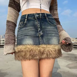 Ebbgo  Vintage Washed Blue Denim Skirt for Women American Fashion High Waist Skirts Y2k Grunge All-match Street Faldas Mujer