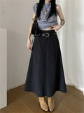 Ebbgo  Grey Long Skirts All Match Women Loose Autumn Gentle Chic Slim  Solid Office Lady Daily High Street Fashion