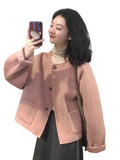 Ebbgo  Sweet Woolen Jacket Women Fashion Round Neck Single Breasted Temperament Gentle Solid Spring Cute Loose Temperament Lady Coat