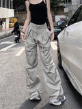 Ebbgo   Korean Fashion Gray Cargo Pants Women Y2K Vintage Drawstring Parachute Trousers Oversized Quick Dry Harajuku Sweatpants