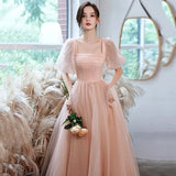 Ebbgo  -  Dinner Dresses Pink  for prom gown formal Banquet Evening Dress Female puff sleeve L0776