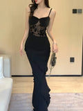 Ebbgo  Sexy Bodycon Spaghetti Strap Midi Dress Women Mesh Patchwork Slim Ruffles Mermaid Summer Evening Party Dresses Prom Robe New