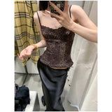 Ebbgo  Summer Leopard Print Small Sling Y2K Women European Style Chic Design Tops Sleeveless Fashion Femmes Lace Sexy Cropped Vest Tops