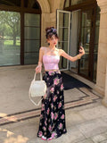 Ebbgo 2024 Oversize High Waist Skirt for Women Summer New Black Floral Print Skirts Y2k Grunge Mid-length Bodycon Faldas Mujer