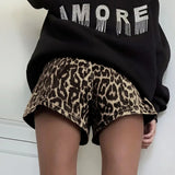 Ebbgo  Leopard Print High Waist Shorts Women Casual Loose Zipper Short 2024 Spring Summer Chic Female High Streetwear