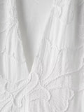 Ebbgo  -  Embroidered Puff Short Sleeved White Dress Women Elegant V-neck Ruffles High Waist Dresses Summer A-line Streetwear  ﻿ ﻿