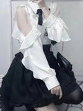 Ebbgo  -  Y2k Aesthetics Ruffle Shirt Japanese Kawaii Tops Blouses Fairy Harajuku Pleated Blusas Vintage Lolita Clothes Mall Goth