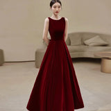 Ebbgo  -  Evening Dresses red silk minimalism velet gown Wine Party L0731