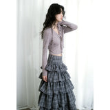 Ebbgo  Blue Long Skirt Womens Plaid Skirt 2024 Goth Lolita Spring Summer High Waist High Low Layer Ruched Ruffle Ball Gown Skirts Rok