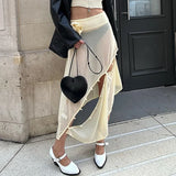 Ebbgo  Long Asymmetrical Removable Maxi Skirt Female Street Casual See Through Skirt Women Mesh Splice Flower Skirts For Woman