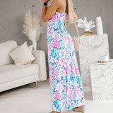 Ebbgo  -  Spring Floral Print Sling Boho Long Dress Women Sexy Deep V Neck High Waist Party Dress Summer Hollow Backless Beach Maxi Dress