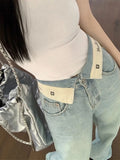 Ebbgo  -  Casual Letter Jeans Women Street Chic Loose Flanging Denim Pants Female Spring High Waist Straight New Wide Leg Trousers Lady