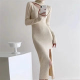 Ebbgo  -  Autumn Sexy Elegant knit Dress Fashion Split design Solid Color New Woman Dress For Women Harajuku Vintage Aestheti Dress