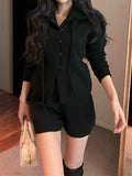 Ebbgo  New Arrival Knitwear Suits Gentle Daily Spring Chic Sweaters Elegant Camping 2024 Office Lady Wide Leg Shorts Sets