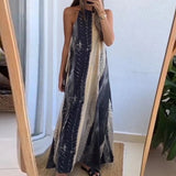 Ebbgo  -  Summer Beach Loose Sleeveless Robe Dresses Sexy Hollow Backless Printed Long Dress Vintage Women's Halter Bohemian Dress