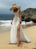 Ebbgo  Square Collar White Lace Summer Tank Dress Women Sexy Backless Maxi Long Sundress Holiday Beach Cotton Slip Vestidos Party 2024