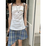 Ebbgo  Asymmetrical Pleated Skirts Harajuku Plaid Women Vintage Preppy Style High Waist A Line Casual Mini Skirt Korean Streetwear