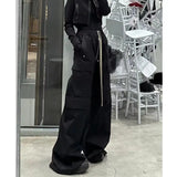 Ebbgo  -  Baggy Black Cargo Pants Women Wide Leg Casual High Street Drawstring Trousers Men Goth Grunge America Style Pantalones