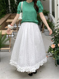 Ebbgo  White Vintage Long Skirts Sweet Spring Women Fashion 2024 High Waist Slim Florals Ruffles Casual Chic Loose New