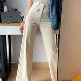 Ebbgo  Trousers Jeans for Women with Pockets High Waist Shot Straight Leg White Denim Pants Woman Baggy Retro Fashion Casual Office 90s