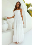 Ebbgo   Flower Embroidery White Lace Summer Women Dress Tie Up Sexy Backless Beach Maxi Dress Sleeveless Party Long Vestidos