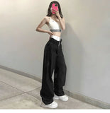 Ebbgo  American Vintage Black White Patchwork Pants Sexy Hot Drawstring High Waist Trousers Y2k Streetwear All-match Straight Bottoms