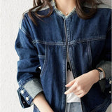 Ebbgo  Blue Spring Autumn Woman Jean Coat Outerwear Denim Jacket for Women Zip-up Plain Y2k Fashion Korea Streetwear  Trend Deals