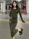 Ebbgo   Causal Sweet Knitted Dress Women Patchwork Star Vintage Mini Sweater Dress Female Chic Korean Fashion Hooded Dress