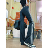 Ebbgo  2024 Summer Women Sweatpants Baggy Casual Side Stripe Pants Sports Slim Elastic Waist Pants Black Joggers Trousers Streetwear