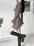 Ebbgo  Fashion Fluffy Women Hollow Out Dress Vintage Y2k Aesthetic Harajuku Dresses Slim Waist Tunic Streetwear Grunge Vestido De Mujer