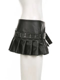 Ebbgo  -  Sexy Slim A-Line Pleated Split Skirt With Sashes Solid Metal Buckle Low-Waisted Super Mini Skirts Women Summer