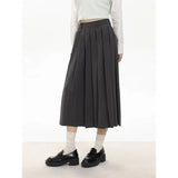 Ebbgo  Grey Pleated Skirt for Women 2023 New Autumn Preppy Style High Waist A Line Mid-length Skirts Vintage Casual Female Skirt