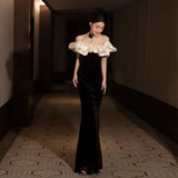 Ebbgo  -  Evening Dresses Black Fishtail Dress For Dinner Silk velvet Off Shoulder Party Dresses Gala H923