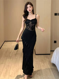 Ebbgo  Sexy Bodycon Spaghetti Strap Midi Dress Women Mesh Patchwork Slim Ruffles Mermaid Summer Evening Party Dresses Prom Robe New