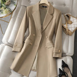 Ebbgo  -  Autumn Winter Jacket Women Long Blazer Khaki Coffee Black Office Ladies Formal Jacket Business Work Wear Coat Female Outerwear