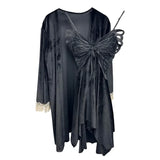 Ebbgo  Twinset Velvet Robe Gown Set Women Velour Lace Nightgown Sleepwear Kimono Suit Spring Bathrobe Home Dress Nightwear Loungewear