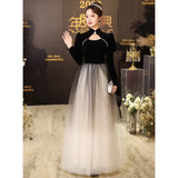 Ebbgo  -  Prom Dress Evening dresses Dinner Party Long Sleeve Black Banquet Elegant gala cocktail graduation ball gown H281