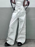 Ebbgo  -  Summer White Womens Jeans High Waist Baggy Casual Vintage Y2K Trend Straight Cargo Pants Street American Wide Leg Denim Trouser