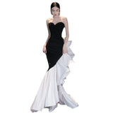 Ebbgo  -  Evening dress ball gown party dresses black fishtail flower women host's dress h8290