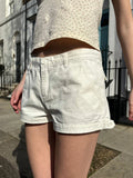 Ebbgo  -  Vintage White Straight Denim Shorts Women Sexy Low Waist Pockets Buttons Short Jeans Female Streetwear Solid Casual Sweatshorts